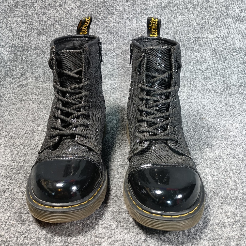Dr Martens Pooch Boots Women Size 5 Black Glitter Patent Toe Side Zip AW004